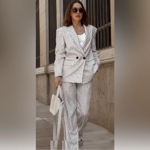 Zara NWT oversized striped blazer Striped Blazer White Black Size XS - Picture 1 of 7